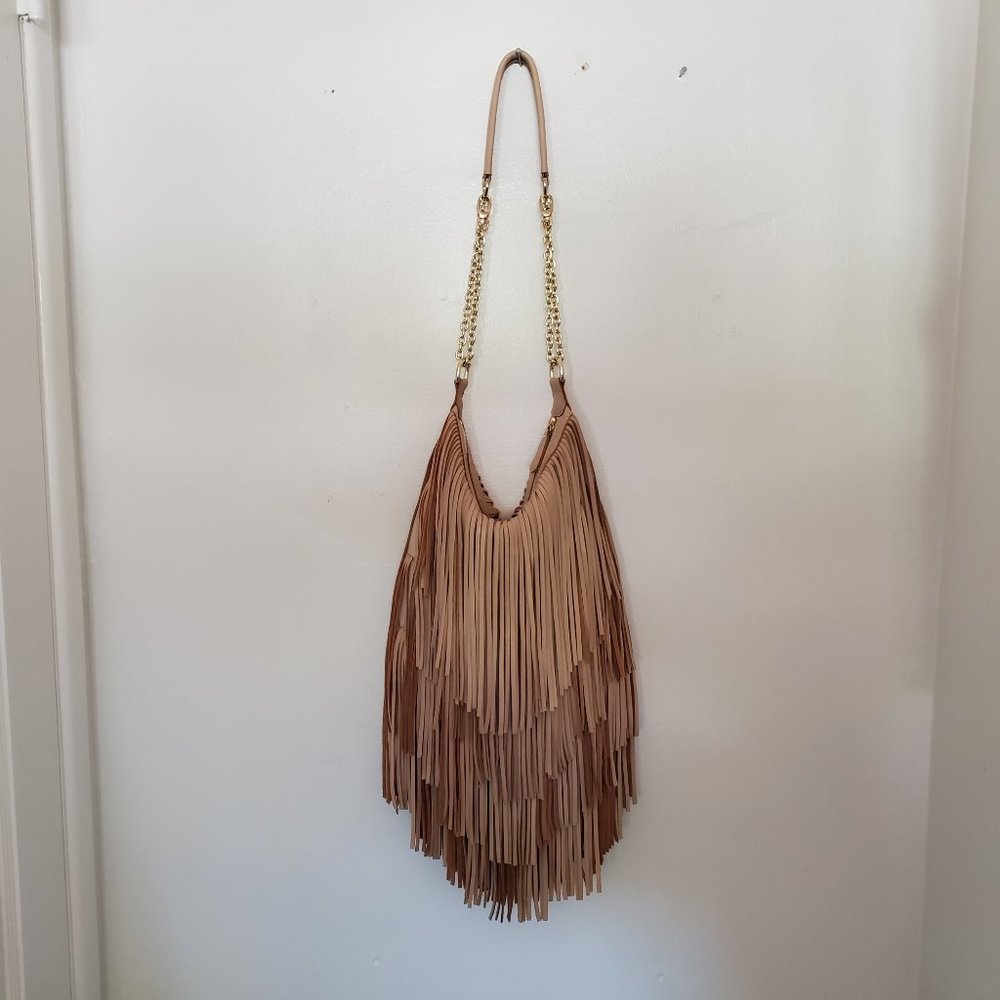 Monserat De Lucca Nude Leather Fringe Bag